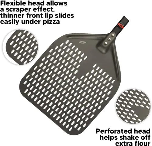 Miniatura 4 de TKC Pala Perforada para Pizza - Volteador de Pizza de Metal de 12 pulgadas compatible con Hornos Ooni, Uso Interior y Exterior, Mango Duradero