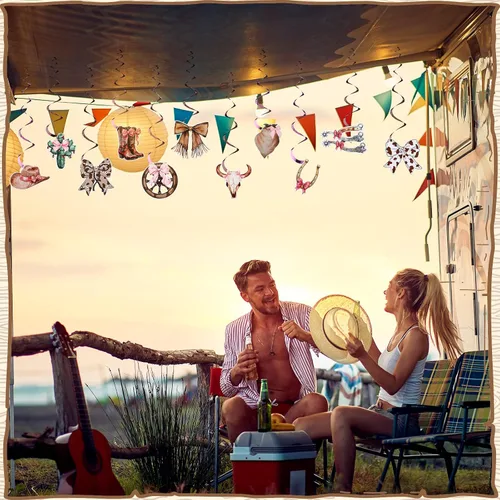Miniatura 5 de Affrolling 52 piezas de arco de coqueta de vaquera, remolinos colgantes, decoraciones de fiesta de cumpleaños del oeste, color rosa, disco rodeo