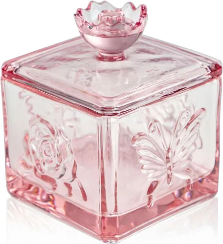 Miniatura 8 de WHJY Lindo tarro de cristal para dulces con tapa, tarro de cristal iridiscente para escritorio de oficina, platos de dulces coloridos para bufé