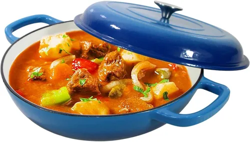 Miniatura 27 de COOKWIN Olla de hierro fundido esmaltada con tapa antiadherente, olla recubierta de esmalte antiadherente, azul, 3 QT