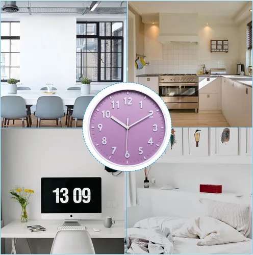 Miniatura 6 de PATIKIL Reloj de pared de 8 pulgadas, con número 3D, de cuarzo, funciona con pilas, silencioso, sin tictac, redondo, para decoración de oficina