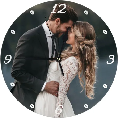 Reloj de pared personalizado, 9.8 in redondo, texto fotográfico, electrónico silencioso, se adapta a la sala de estar, cocina, baño, decoración del