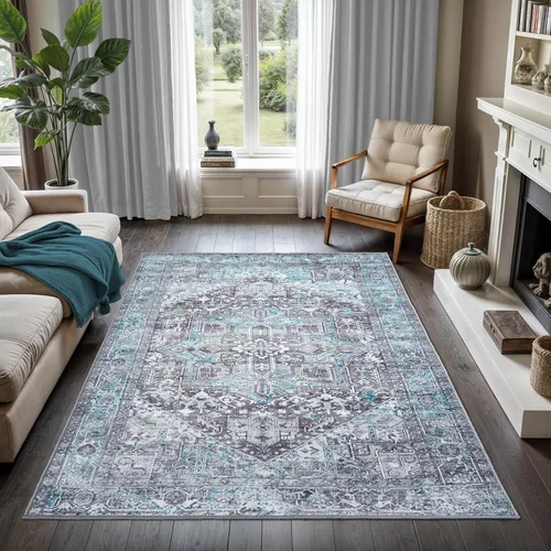 GLN Rugs Vintage Collection - Alfombra lavable a máquina, vintage lavable a máquina, antideslizante, alfombra de pelo corto, alfombra para sala de