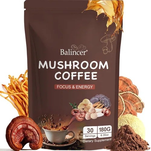 Miniatura 10 de Café de Hongos, 6 Hongos Adaptogénicos (Melena de León, Cordyceps, Cola de Pavo y Otros) Mezclados con Café Instantáneo Premium para Concentración