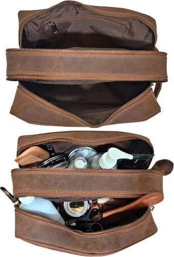 Miniatura 5 de Estuche hecho a mano de piel de búfalo auténtico. Neceser para juego de rasurar y cuidado personal para viaje ~ Regalo para hombres y mujeres.