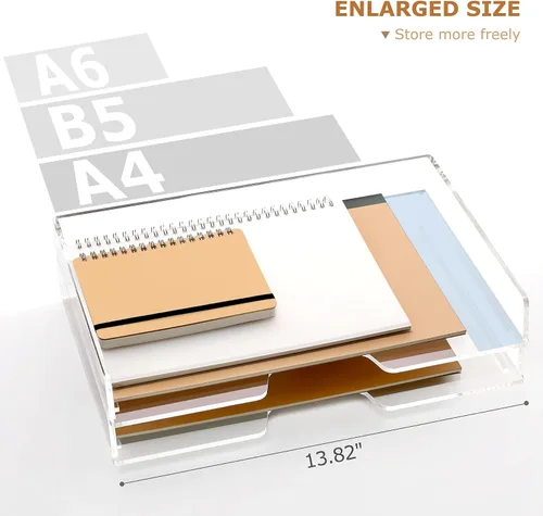 Miniatura 7 de Paquete de 2 bandejas apilables de papel para cartas, organizador de escritorio de archivos A4 ampliado, organizador de escritorio de acrílico