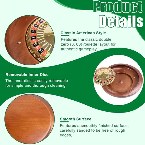 Miniatura 4 de Extguds Rueda de ruleta de madera de 16 pulgadas, ruleta de madera maciza hecha a mano estilo casino con 4 bolas de ruleta de metal para adultos