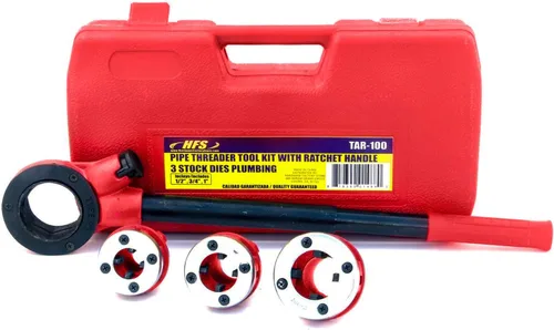 HFS Kit de roscado de tubo de trinquete R - Juego de herramientas de roscado de tubo de trinquete con 3 troqueles (1/2", 3/4" y 1")