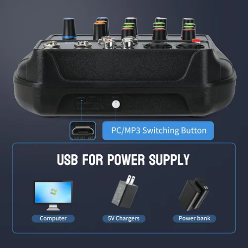 Miniatura 7 de Mezclador de audio para DJ, mezcladores de DJ, tablero de sonido de 4 canales con Bluetooth, tablero mezclador de sonido NEW BAXS XRL/interfaz