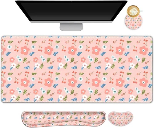 Miniatura 26 de Juego de alfombrilla de mouse grande para juegos, 4 en 1, alfombrilla de escritorio extendida para teclado con reposamuñecas, juego de alfombrilla