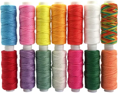 FQTANJU Hilo de cera de 14 colores, cuerdas enceradas de poliéster y cuero, hilo de coser, cuerdas de cera para macramé, fabricación de pulseras,