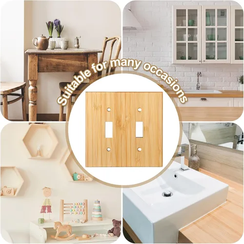 Miniatura 5 de Pinkunn 10 piezas de placa de interruptor de luz de madera maciza, cubierta de salida de madera de bambú, placa decorativa de pared para el hogar