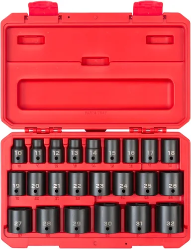TEKTON Juego de llaves de impacto de 6 puntos poco profundas de 1/2 pulgada con funda, 23 piezas (0.394-1.260 in) | SID92322 Sólo herramienta