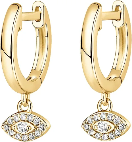Miniatura 3 de PAVOI Aretes colgantes de plata de ley S925 chapados en oro de 14 quilates para mujer, adorno religioso cruz, mal de ojo, trébol, celta, aretes