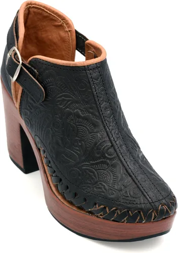 Miniatura 9 de Botines de piel auténtica grabados mexicanos con correa para mujer - Modelo 490