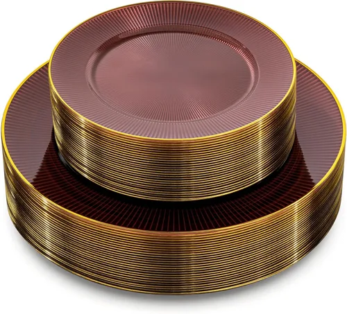 Miniatura 16 de Hioasis 60 platos de plástico verde y dorado, juego de vajilla desechable verde, 30 piezas de cena de 10.25 pulgadas y 30 platos de postre de 7.5