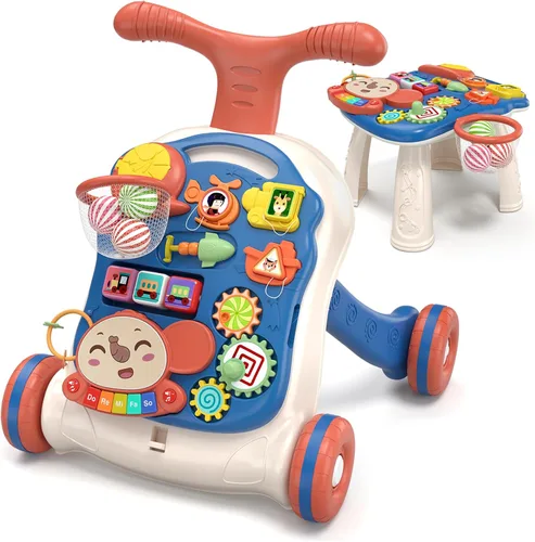 QDRAGON Andador de bebé 3 en 1 y centro de actividades para niños, aprendiendo a caminar, sentarse a estar de pie, juguetes educativos tempranos con