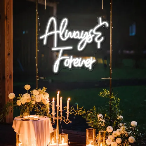 Miniatura 4 de Ineonlife Letrero de neón con texto en inglés «Always Forever» para decoración de pared, letras blancas «Love Oh Baby», luces LED para boda