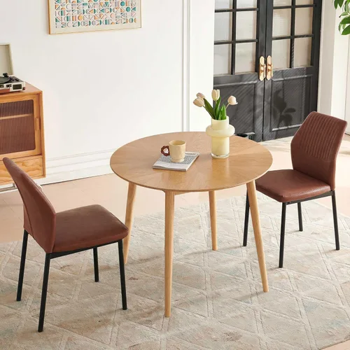 Miniatura 20 de Juego de 4 sillas de comedor de piel sintética marrón, cómodas sillas de cocina tapizadas sin brazos con patas de metal negro para sala de estar