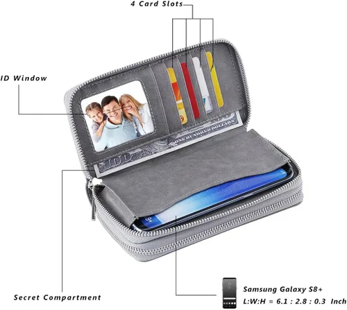 Miniatura 6 de HAWEE - Cartera para teléfono celular, con dos cierres y correa larga extraíble para la muñeca, para mujer