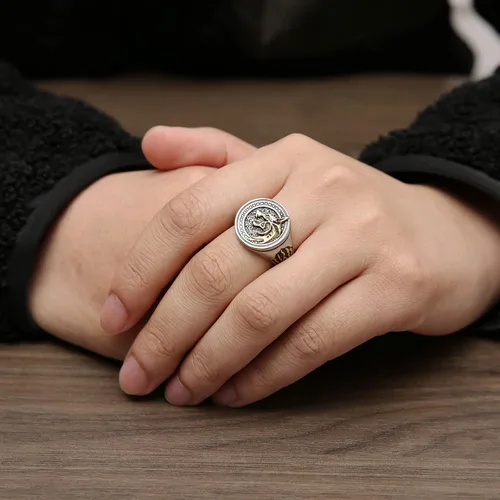 Miniatura 5 de HZMAN Anillo de lobo vikingo nórdico para hombre, acero inoxidable, retro, mago, guerrero, cazador, cabeza de lobo y pata de lobo, joyería de regalo
