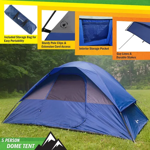 Miniatura 2 de Camping Tent - Water-Resistant Cabin Style Outdoor Shelter with Built-in Screen Tent and Carrying Bag by Wakeman Outdoors Azul