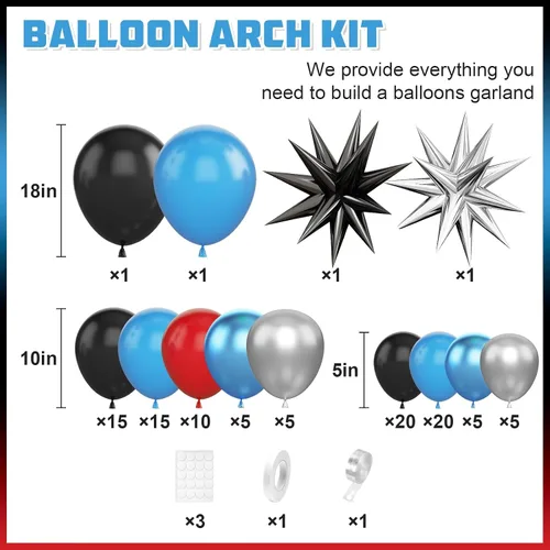 Miniatura 2 de Arco de globos azul, rojo y negro, guirnalda de globos con globos de papel de aluminio, globos metálicos plateados para niños, baby shower, Azul