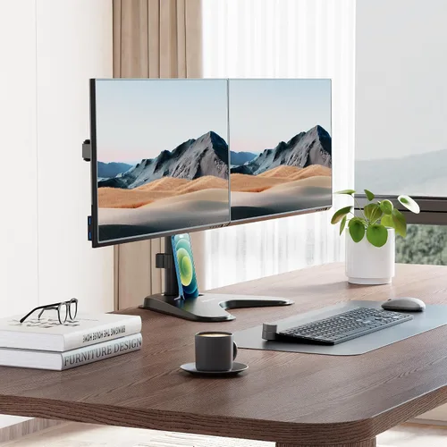 Miniatura 3 de Mount-It! Soporte de monitor doble para escritorio, soporte de monitor independiente para 2 pantallas de hasta 32 pulgadas, altura ajustable