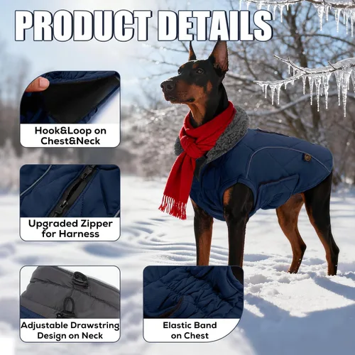 Miniatura 2 de EMUST Chamarras para perros, talla pequeña/mediana/grande, abrigo de invierno para perros grandes, azul oscuro, XL