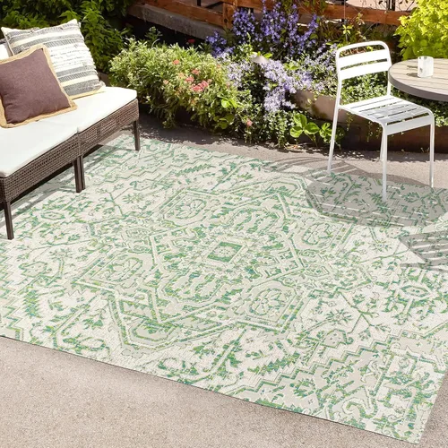 Miniatura 3 de JONATHAN Y - Alfombra Estrella interior/exterior con medallón bohemio, tejido texturizado, fácil limpieza, para dormitorio, cocina, patio, no suelta
