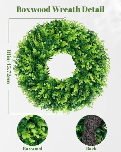 Miniatura 2 de DDHS Corona de boj de 18 pulgadas para puerta principal – Corona artificial verde de casa de campo, decoración DIY para primavera, verano, otoño e
