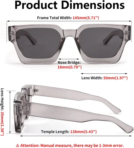Miniatura 26 de FEISEDY Gafas de sol cuadradas retro de los años 90 para mujeres y hombres, gafas de sol rectangulares gruesas de moda con protección UV400 B2385
