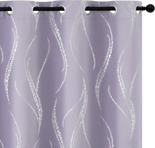 Miniatura 38 de Yakamok Cortinas opacas de 84 pulgadas de largo para sala de estar, con aislamiento térmico, patrón de líneas onduladas doradas, patrón de puntos