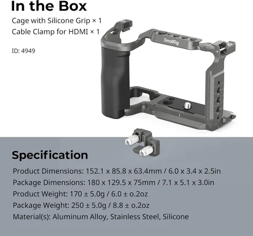 Miniatura 9 de SMALLRIG ZV-E10 II HawkLock Kit de jaula de liberación rápida para Sony ZV-E10 II con abrazadera de cable para HDMI, mango de silicona ergonómico