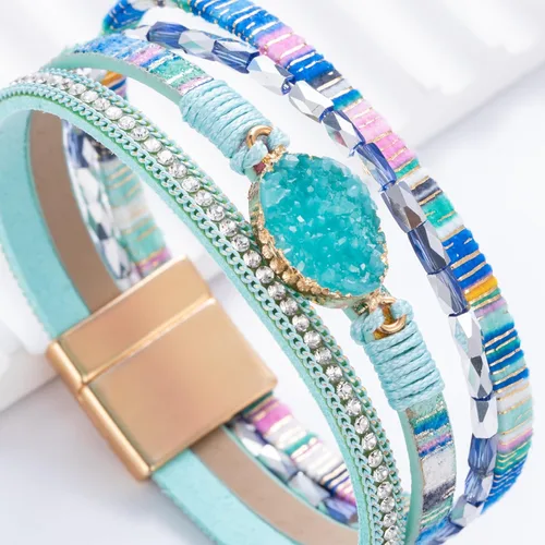 Miniatura 232 de FANCY SHINY - Pulsera de cuero estilo bohemio, pulsera de cuentas de cristal con cierre magnético, regalos de joyería para mujer