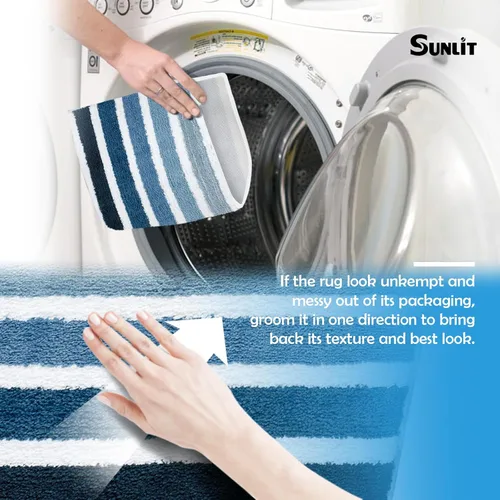 Miniatura 7 de Sunlit Alfombra de baño azul ombré, alfombra de baño náutica para baño, antideslizante, 24 x 17 pulgadas, azul y blanco
