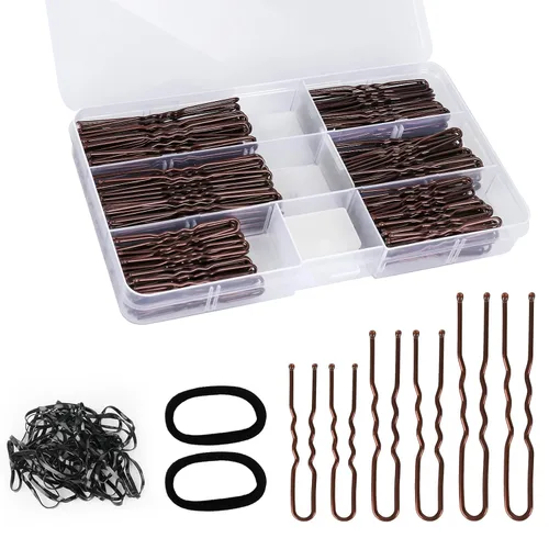 Miniatura 8 de Juego de 300 horquillas en forma de U para mujeres, niños y niñas: 2.8 pulgadas, 2.4 pulgadas, 2 pulgadas con caja de almacenamiento, 2 lazos Negro