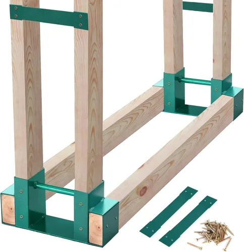 Miniatura 10 de MOFEEZ Kit de soporte de almacenamiento de troncos de leña al aire libre, soporte de almacenamiento de madera para chimenea, ajustable a cualquier