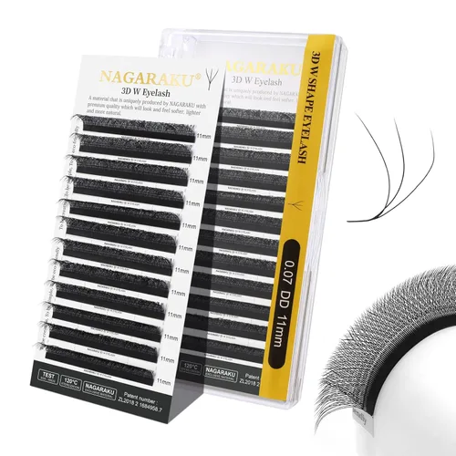 Miniatura 70 de NAGARAKU Extensiones de pestañas Double Tips 4D W, suministros con puntas dobles, gruesas con rizado D de 0.07 mm, bandeja mixta 8-15 mm, 0.07-D