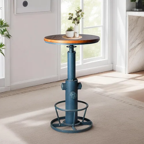 Miniatura 7 de Mesa de bar estilo bistró, estilo vintage, redonda, mesa de centro industrial, mesa de desayuno para 2-3 personas, 38.6-44.4 pulgadas de altura
