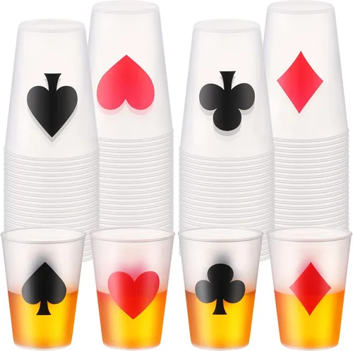 Hoolerry 72 vasos de plástico para fiestas de casino de 9 onzas, decoración de fiesta temática de casino, póker Las Vegas, vaso de chupito, juego de