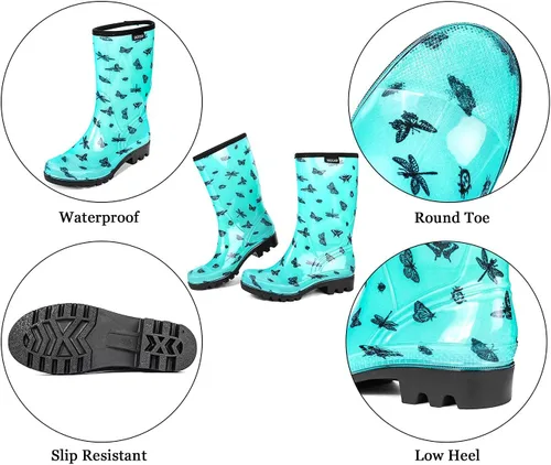 Miniatura 21 de DKSUKO Waterproof Womens Rain Boots insulated,Lightweight Rubber fashion Boots in Gardening,Warm and Comfortable Wide Calf Rain Boots with Glossy in