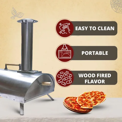 Miniatura 6 de Kit de horno de pizza portátil Pellethead: parrilla al aire libre a leña con pala, ventilador, termómetro y accesorios, acero inoxidable, piedra