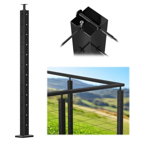 Miniatura 9 de Muzata Paquete de 4 postes de barandilla de cable negro de 42 pulgadas, 42 x 2 x 2 pulgadas, montaje en superficie perforada de nivel T304, kit