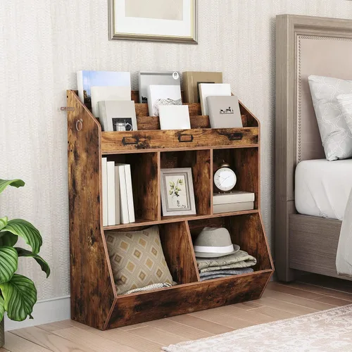 Miniatura 2 de HOOBRO Estantería para niños, organizador de almacenamiento para juguetes, estantería para niños, 5 compartimentos y 3 estantes de 3 niveles
