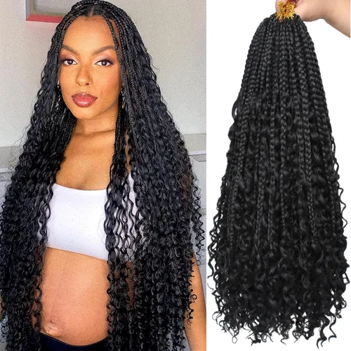 Miniatura 37 de Unionbeauty - 8 paquetes de trenzas bohemias de diosa en caja, de ganchillo de pelo para mujer negra, 8 pulgadas de trenzas de caja bob bohemias