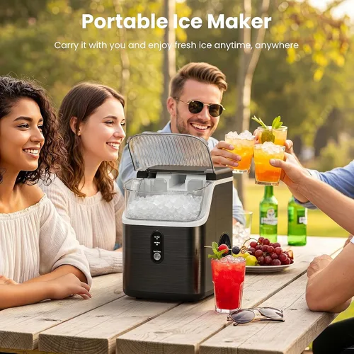 Miniatura 6 de Antarctic Star Fabricadores de Hielo en Nuggets para Encimera con Autolimpieza, 35 libras/24H, Máquina Portátil de Hielo Sónico con Negro