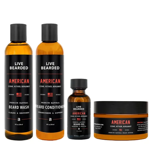 Miniatura 10 de Live Bearded Kit completo de aseo para barba, lavado, acondicionador, mantequilla y aceite, fabricado en los Estados Unidos con ingredientes