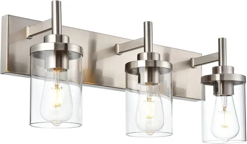 Miniatura 14 de Lámpara de tocador de baño sobre espejo, lámparas de pared de baño negras, iluminación moderna con pantalla de vidrio transparente, aplique de pared