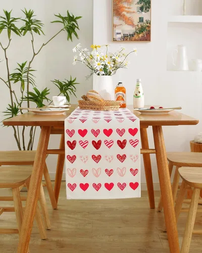 Miniatura 34 de Camino de mesa para el día de San Valentín, decoración del día de San Valentín, 70 pulgadas de largo, bordado rojo y rosa, camino de mesa de corazón